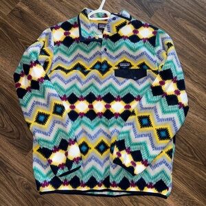 Patagonia Chevron Pattern Fleece in Green, Yellow, and Purple